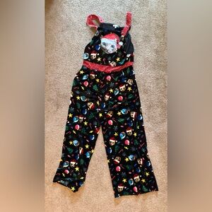 Brand New Black Christmas Cat Festive Print Overalls - SZ L